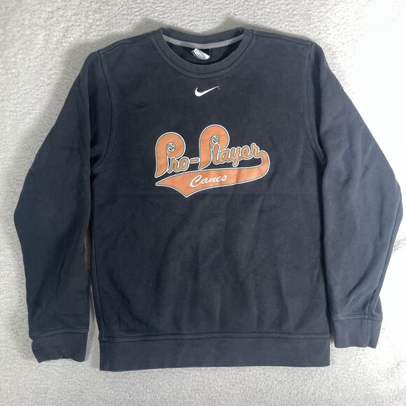 Nike Center Swoosh Sweatshirt Mens Small Black Crew Neck "Pro Player Canes" - Picture 1 of 16